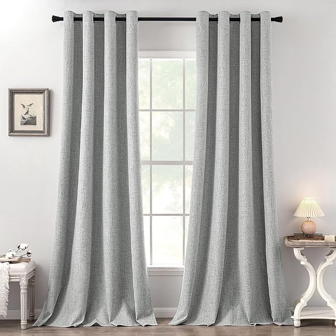MIULEE 100% Blackout Linen Curtains for Bedroom Thermal Insulated Glacier Gray Grommet Room Darkening Curtains & Drapes for Living Room 52 x 108 Inch (2 Panels)