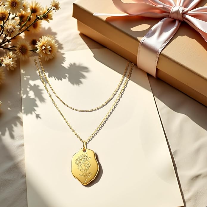 Layered Necklaces for Women S925 Sterling Silver 14k Gold Plated Cross Jesus Tulip Birth Month Flower Necklace Pendant Jewelry Mothers Day Birthday Gifts