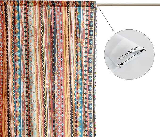 Boho Curtains Geometric Light Filtering Semi-Blackout Window Curtains 102 Inches Long Rod Pocket Drapes for Living Room 2 Panels-Vintage Red