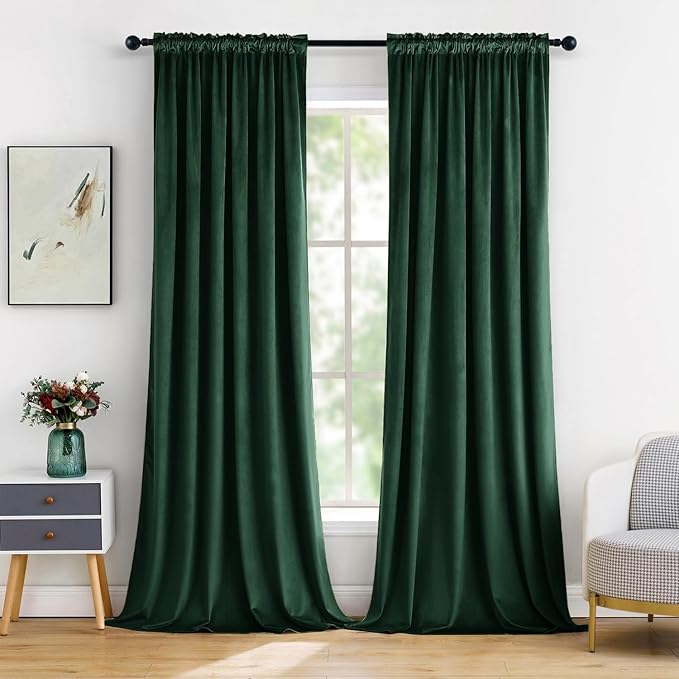 MIULEE Emerald Green Blackout Velvet Curtains Drapes 84 Inch Long 52"x84" | Luxurious Bedroom Living Room Decor, Room Darkening, Thermal Insulated, Rod Pocket Design, Super Soft Fabric