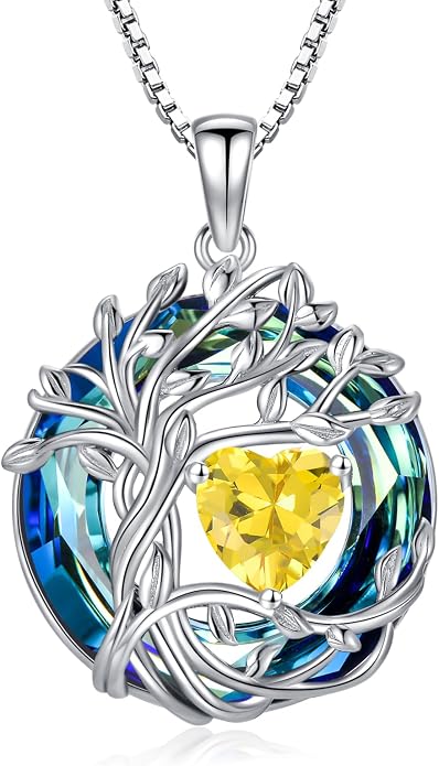 TOUPOP Tree of Life Birthstone Necklace Sterling Silver Pendant Birthstone Necklaces with Blue Crystal Anniversary Birthday Jewelry for Women Mom Wife Her