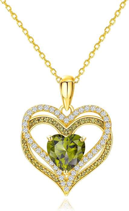 Anniversary Charm Necklace, Sterling Silver 14K Gold Plated Chain with Interlocking Heart Pendant Elegant Birthstone Necklaces for Women, Length 18"