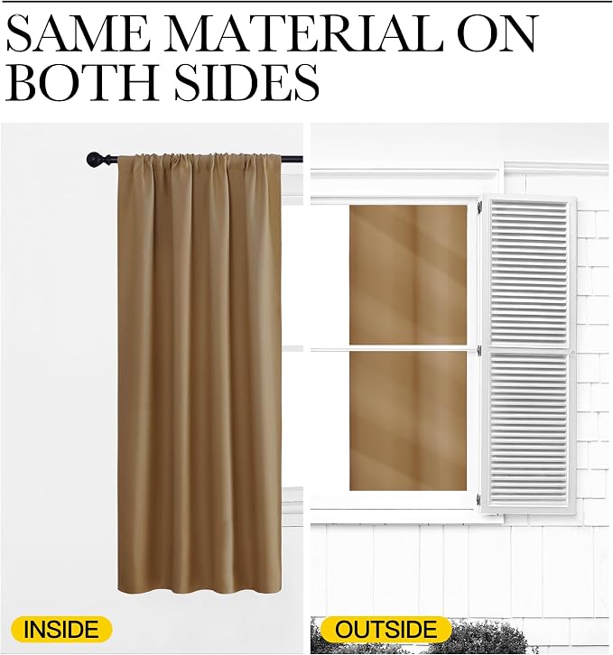 NICETOWN Bedroom Curtains Blackout Draperies, Gold Brown, 1 Pair, 34-inch W x 63-inch L, Home Decorations Thermal Insulated Solid Pole Top Blackout Drapes for Living Room