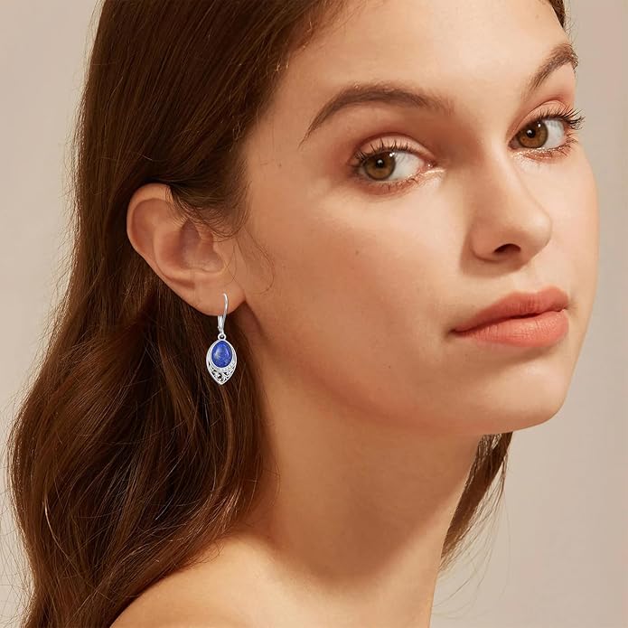 PROESS Filigree Teardrop Earrings S925 Sterling Silver Turquoise/Black Onyx/Peridot/Lapis Lazuli/Abalone Dangle Earrings Teardrop Jewelry for Women Mothers Day Birthday Christmas Gifts