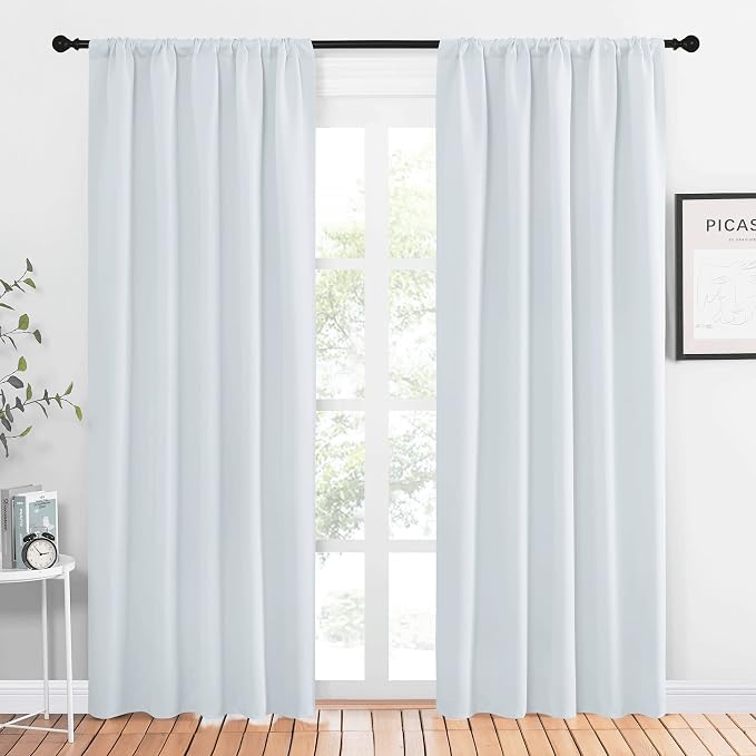 NICETOWN Blackout Curtain Panels for Living Room, Greyish White, 2 Panels, W52 inches x L84 inches, Energy Efficient & Noise Reducing Thermal Insulated Rod Pocket Blackout Drapes/Draperies for Window