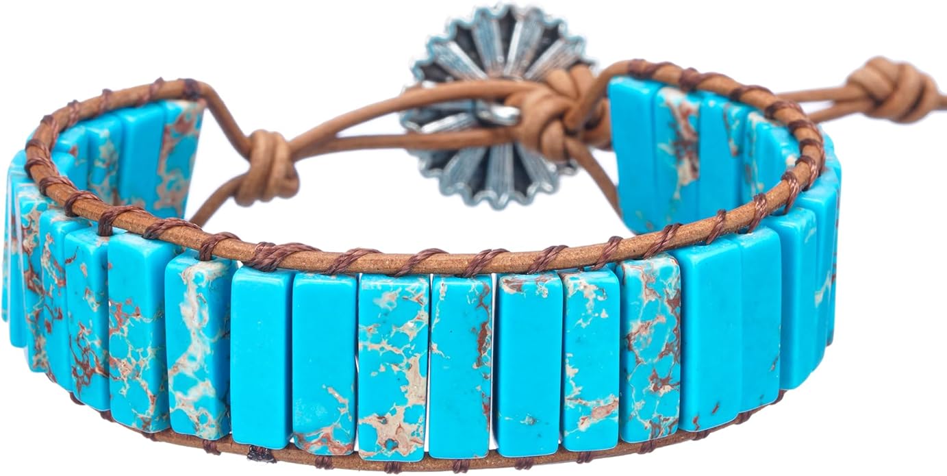 Plumiss Women Boho Handmade Natural Stone Crystal Leather Bead Wrap Bracelets Collection
