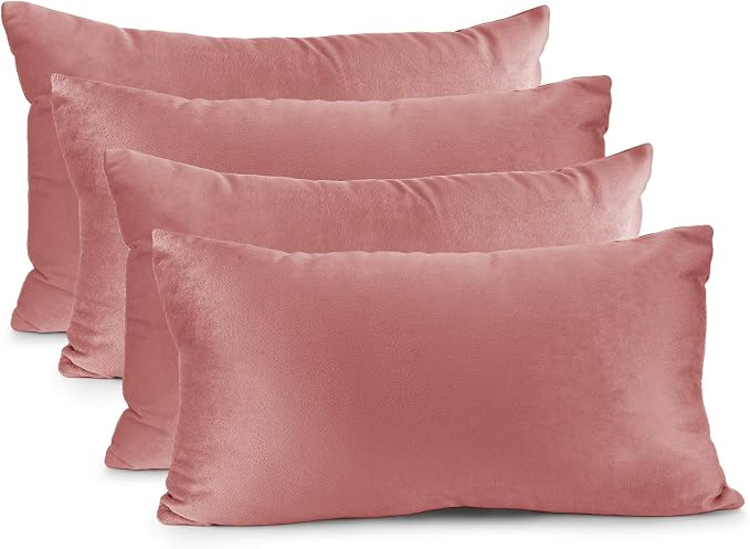 Nestl Throw Pillow Covers, Cozy Velvet Decorative Pillow Covers 12 x 20 Inches, Soft Solid Couch Pillow Covers for Sofa, Bed and Car, Set of 4 - Misty Rose