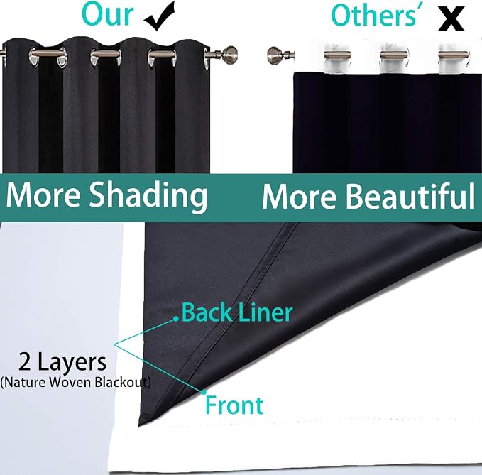 Yakamok Pure White 100% Blackout Curtains 108 Inches Long 52" Wide 2 Panel | Blackout Curtain Panels for Bedroom, 2 Thick Layers Grommet Top Thermal Insulated Drapes with Black Liner for Living Room