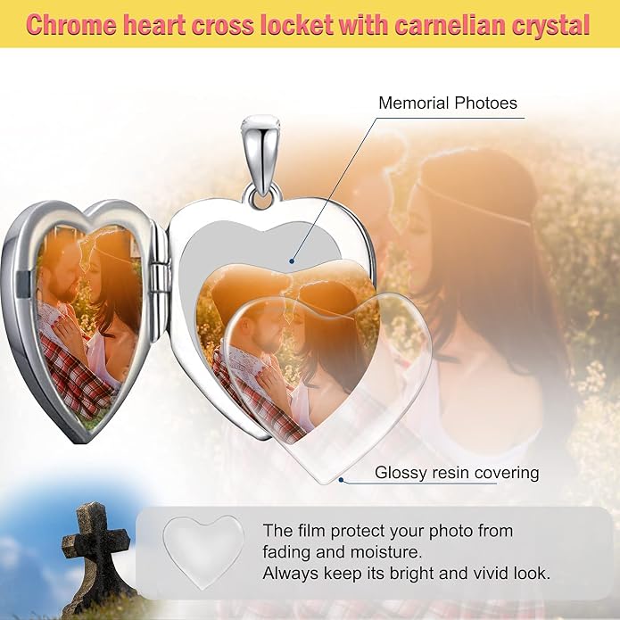 SOULMEET Personalized Silver Locket Necklace That Holds Pictures Photo Keep Someone Near to You, Memorial Custom Lockets Necklaces Letters Engraving for His Her