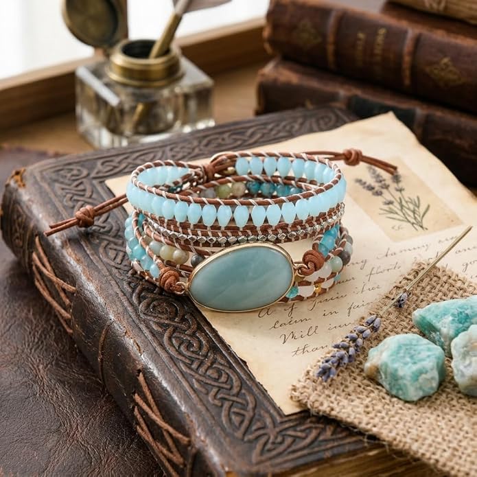 YGLINE Boho Handmade Wrap Leather Tube Crystal Stone Bracelet for Women