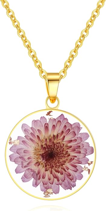 AUNTESIGN Forget-Me-Not and Queen Anne's Lace Pressed Wildflower Necklace | Birth Month Flowers Necklace | Gold/Silver Pressed Flower Jewelry | Mother's Day | Gift For Her