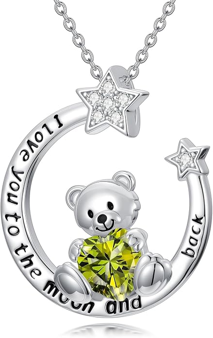 PELOVNY Teddy Bear Necklace for Women 925 Sterling Silver Bear/Highland Cow/Fox/Cat/Axolotl Birthstone Necklace Christmas Birthday Jewelry Gifts for Mom Daughter Wife Sister