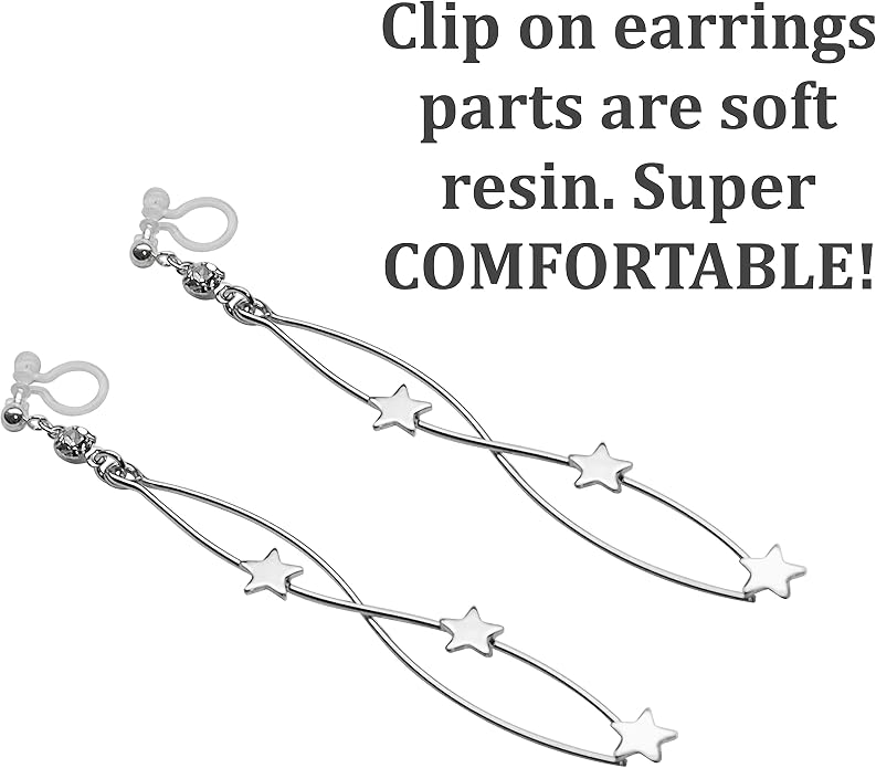 Comfortable Stick Invisible Clip On Earrings Gold Dangle Long Waved Threader Bar Clip-On Non Pierced Earrings Silver For Women,…