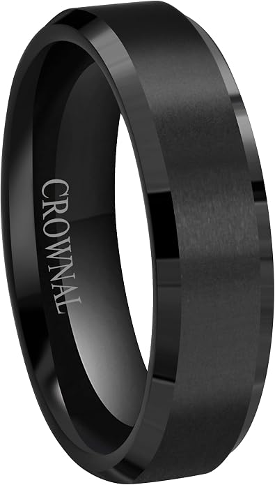 6mm 8mm 10mm Black Tungsten Wedding Band Ring Men Women Matte Finish Beveled Edges Comfort Fit Size 5 To 17