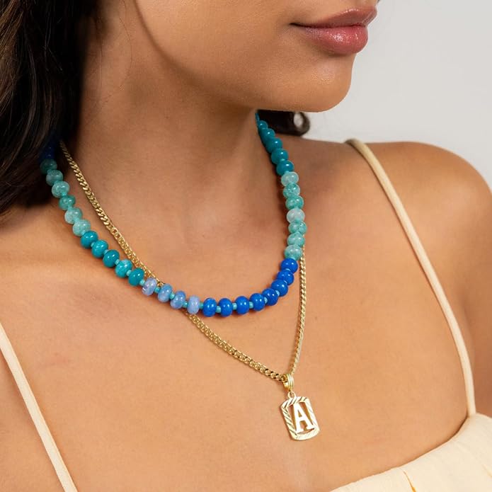 KELORIS PATH Beaded Gemstone Necklaces for Women, Boho Colorful Bead Choker Necklace, Natural Stone Handmade Summer Jewelry for Beach