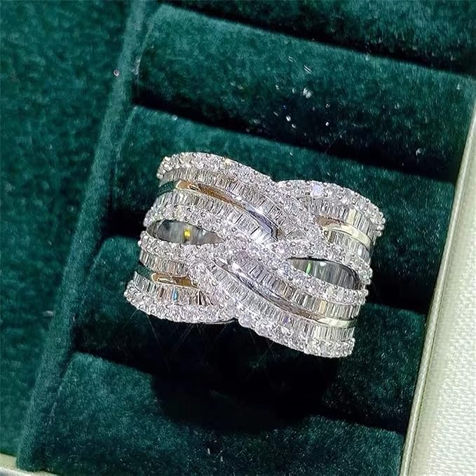 925 Sterling Silver Shiny Full Diamond Ring 18K Gold Cocktail Rings Criss Cross Cubic Zirconia Promise Rings CZ Diamond Multi Row Ring Eternity Engagement Wedding Band Ring for Women Z.32 (US Code 6)
