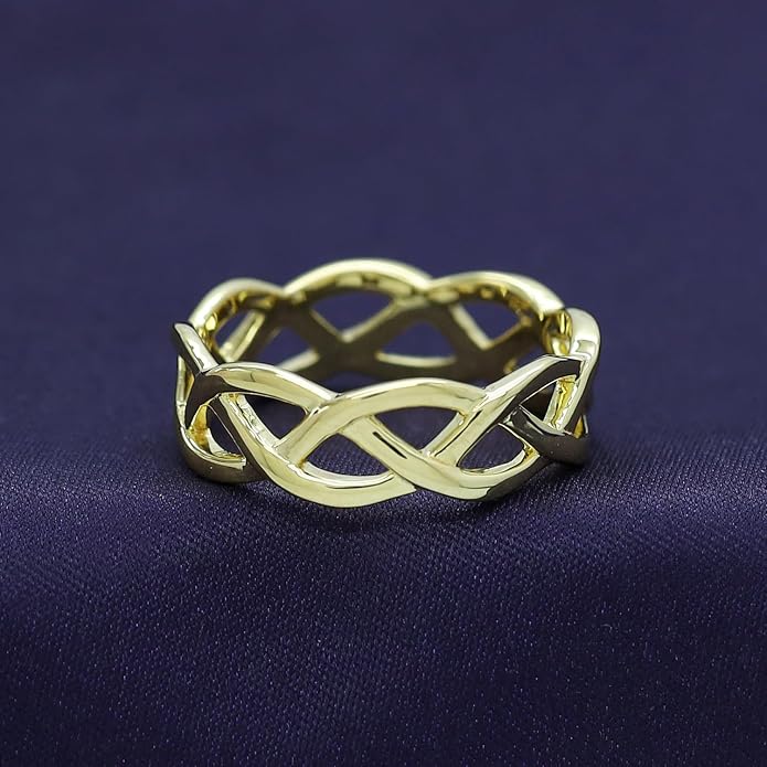 AFFY Celtic Knot Eternity Wedding Band Ring for Women, 14K Gold Plated 925 Sterling Silver, Engagement Promise Ring, Unique Celtic Jewelry Gift