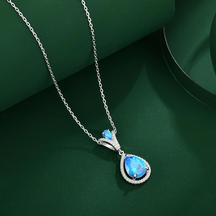 Birthstone Necklace 925 Sterling Silver Tear Drop 5A Cubic Zirconia Pendant Necklace Jewelry Birthday Gifts for Women