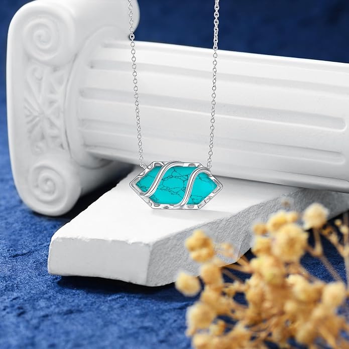 HPQQ Teardrop Necklace 925 Sterling Silver Filigree Gemstone Pendant Necklace Fine Jewelry Birthday Mother's Day Gifts for Women Her Mom