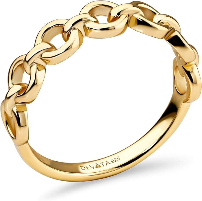 DEVATA Gold or Rhodium Plated Sterling Silver 925 – Eternity, Band Ring for Women – Heart, Knot, Clover, Infinity, Mariner, Cable, Curb, Cuban, Figaro, Daisy, Rope, Ribbed, Dome