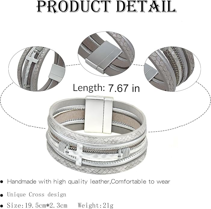 Leather Wrap Bracelets Cross Bracelets Trendy Layered Bracelet for Women Stackable Bracelet Jewelry Birthday Christmas