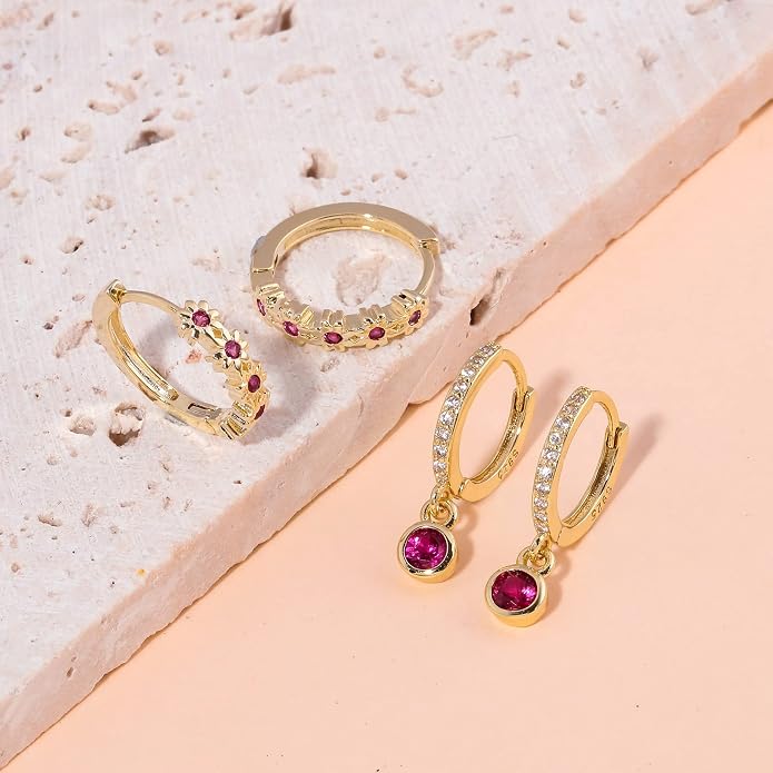 CiNily Small Hoop Earrings for Women Girls Flower Cubic Zirconia Huggie Earrings Hypoallergenic 14K Yellow Gold Plated Cartilage Earrings