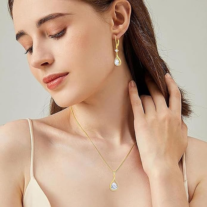 Teardrop Birthstone Necklace for Women 925 Sterling Silver White/Yellow Gold Plated Cubic Zirconia Pendant Necklace Jewelry for Her