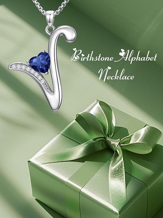 Birthday Gifts for Women Alphabet A to Z Initial Birthstone Pendant Necklaces for Women - 18k White Gold Plated Personalized Name Jewelry Anniversary Graduation Gifts for Wife Her Daughter Girlfriend(with Gift Box)