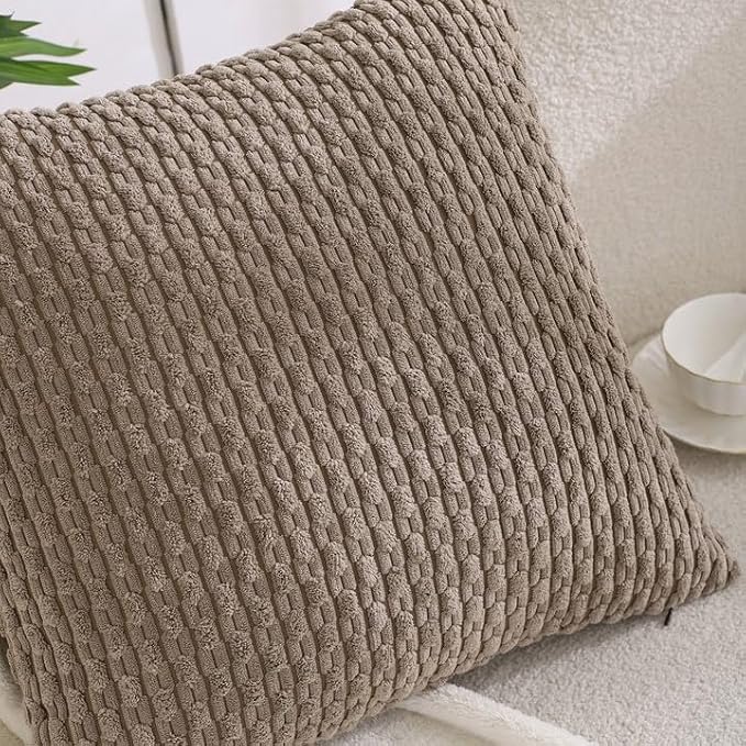 VAKADO Couch Throw Pillow Covers Decorative 20x20 Set of 4 Boho Rustic Corduroy Cushion Case Farmhouse Decor Square for Home Living Room Bed Sofa,Tan