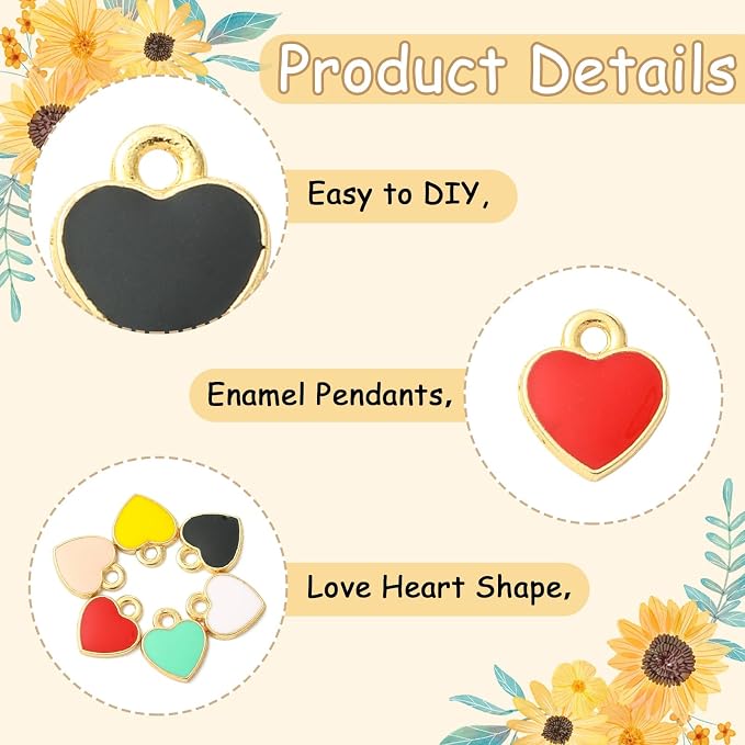 DanLingJewelry 100pcs Random Color Alloy Enamel Heart Charms Peach Heart Charms Enamel Dangle Pendants for Valentine's Day Jewelry Making