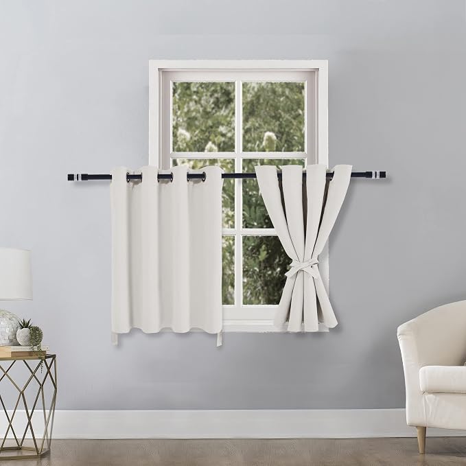 Hiasan Blackout Curtains for Bedroom, Thermal Insulated & Energy Saving Window Curtains for Living Room, Set of 2 Drape Panels Sewn with Tiebacks,52 * 30 Length,Ivory