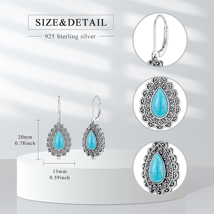 Dorunmo 925 Sterling Silver Western Dangle Earrings for Women Bohemian Earrings Hypoallergenic Christmas Jewelry Gifts for Women