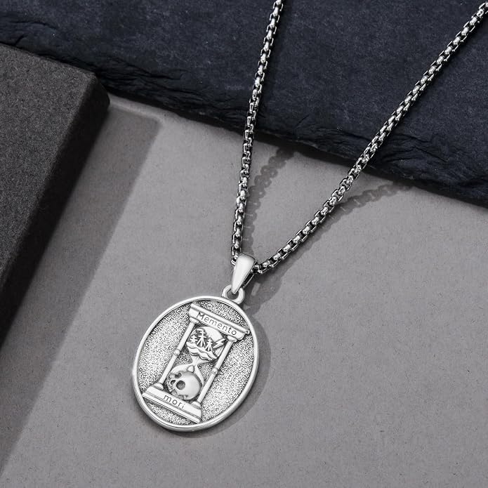 Skull/Skeleton Memento Mori Necklace 925 Sterling Silver Skull/Skeleton Pendant Hourglass Necklace Skull/Skeleton Jewelry for Men Women