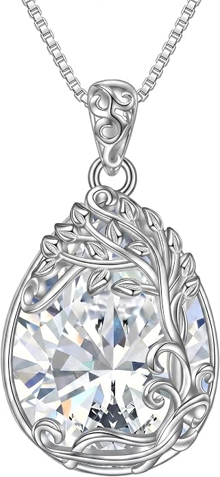 Teardrop Moonstone Necklace for Women Tree of Life/Filigree Birthstone Pendant Necklace Jewelry