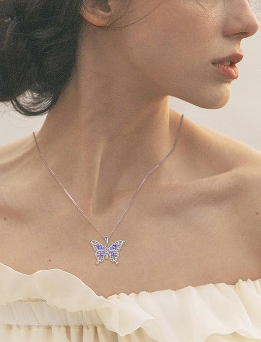 Butterfly Necklace 925 Sterling Silver Celtic Knot Pendant Teardrop Birthstone Twisted Jewelry for Women