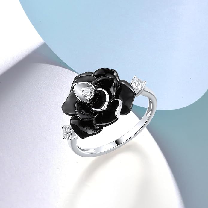 Santuzza 925 Sterling Silver Enamel Flower Statement Ring for Women