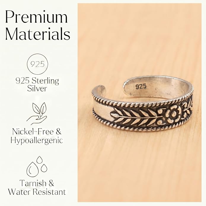 Sterling Silver Toe Ring, Handmade Adjustable Open Band, Minimalist Dainty Summer Beach Foot Jewelry for Women, Can Be Worn as Knuckle or Pinky Ring