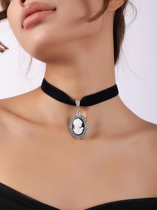 Sacina Gothic Black Cameo Victorian Choker, Gothic Vintage Necklace, Goth Jewelry, Christmas Jewelry Gift for WomenBlack Choker