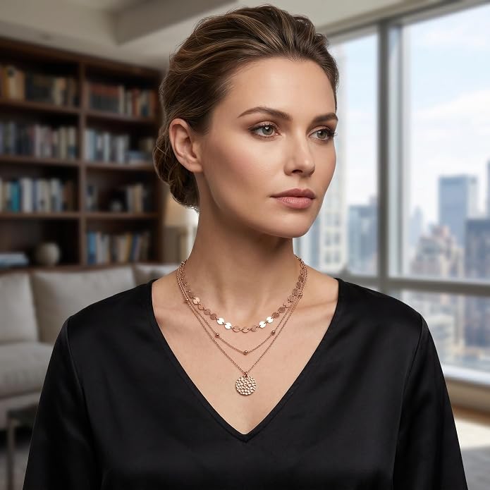MONGAS Boho Layered Necklace Sterling Silver Triple 3 Stacked Vertical Bar Triangle Long Layering Necklaces Christmas Jewelry Gifts for Women