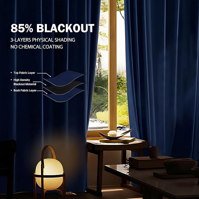 Room Divider Ceiling Mounted Curtains Track Sets Extra Wide Blackout Curtain Flexible Tracks for Bedroom Office Privacy Partition Separator, Navy, W 8.3 x H 8ft