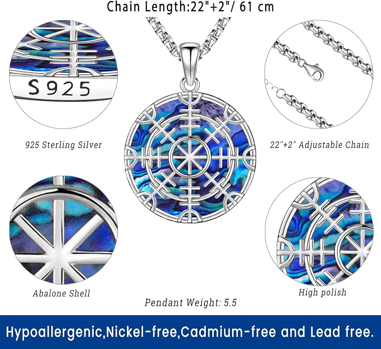 Eusense Viking Necklace for Men Women 925 Sterling Silver Pendant Thors Hammer/Norse Runes/Odin's Ravens/Wolf/Dragon/Snake/Yggdrasil/Freya/Helm of Awe/Valknut/Triskelion/Axe/Shield Viking Jewelry