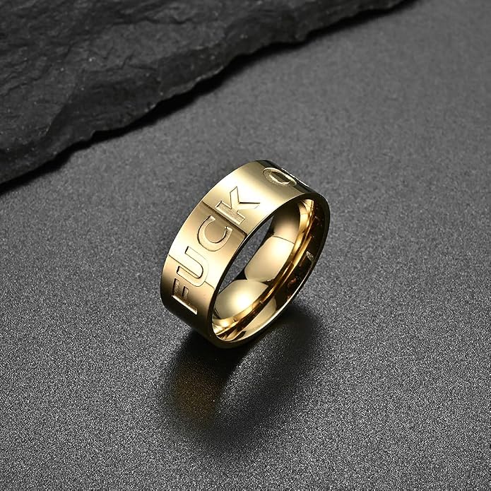 Men's Stainless Steel Cool Personalized Ring Engraved Fuck Off Inspirational Band Silver Gold