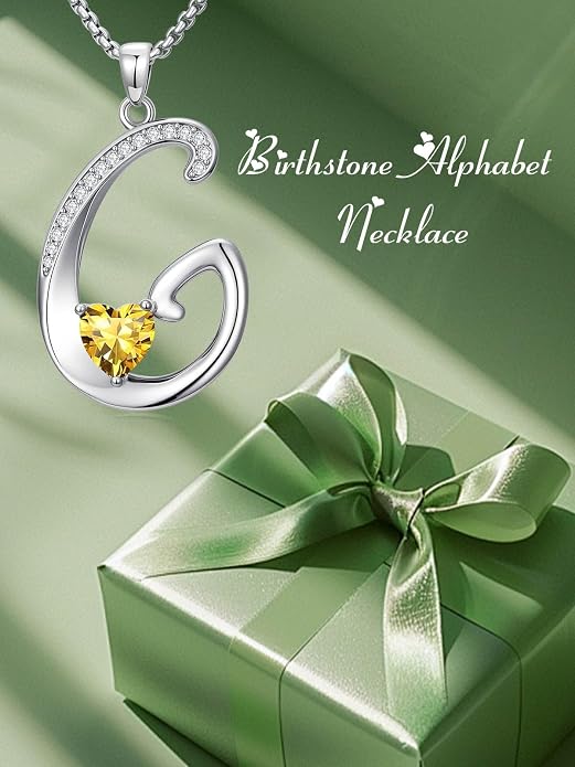 Birthday Gifts for Women Alphabet A to Z Initial Birthstone Pendant Necklaces for Women - 18k White Gold Plated Personalized Name Jewelry Anniversary Graduation Gifts for Wife Her Daughter Girlfriend(with Gift Box)