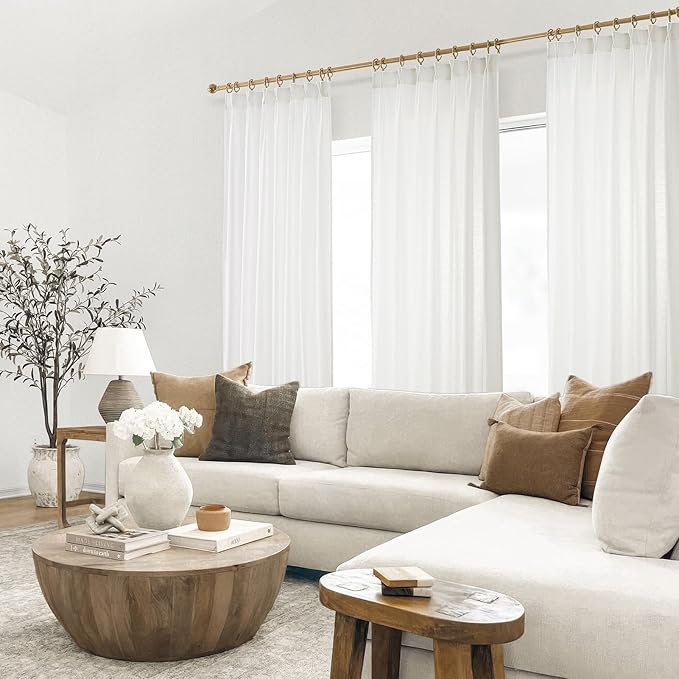 Pinch Pleated Sheer Curtains 84 Inches Long,Light Filtering Semi Sheer White Linen Curtains with Hooks Neutral Boho Farmhouse Window Drapes for Living Room Bedroom 2 Panels Set,40x84 Ivory White