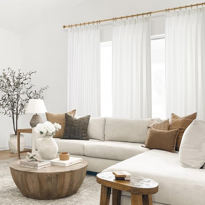 102 Inches Long White Pinch Pleated Sheer Curtains with Hooks,Back Tab Semi Transparentes Light Filtering Linen Cotton Blend Minimalist/Scandinavian Style Drapes Curtains,40" Wx102" L Snow White