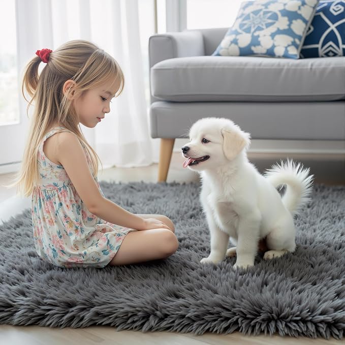 Area Rugs 9x12 Living Room,Large Area Rug Shaggy Carpet Soft Plush Furry Bedside Rug, Machine Washable Area Rugs for Bedroom Home Decor Non-Slip(9 x 12, Dark Grey)
