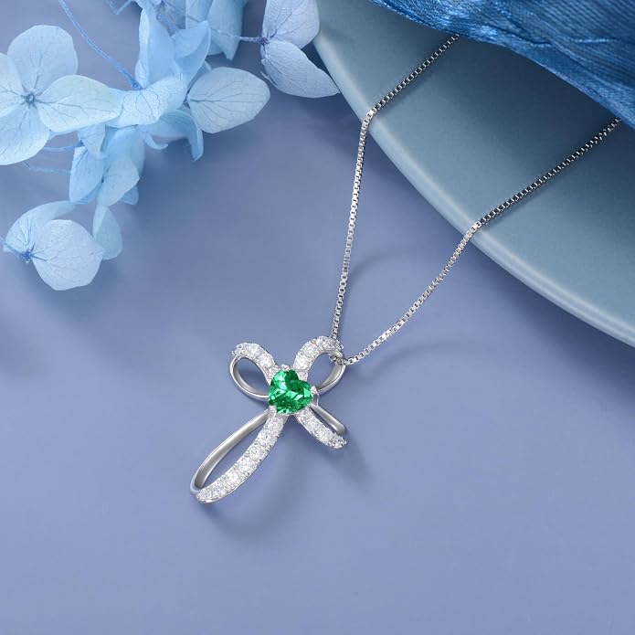 AENEAS Sterling Silver Cross Necklace for Women Birthstone Necklace Cross Necklace Birthstone Jewelry Gifts for Birthday Mothers Day
