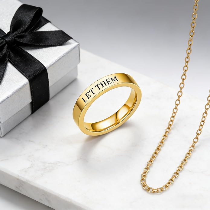 Let Them Band Ring for Women Men, Self Worth Motivation Ring Stainless Steel Engraving Stackable Rings Inspirational Friendship Gift Jewelry for Sorority Sisters Best Friends