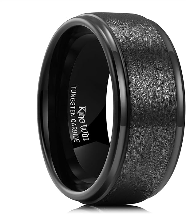 King Will Classic Tungsten Carbide Ring Brushed Two Grooved Center Hammered Design Mens Wedding Band for Men