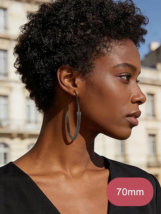 FOCALOOK 14K Gold Plated Hoop Earrings, Lightweight Hypoallergenic Large Stainless Steel Black Hoops Earrings for Women 20/30/40/50/60/70/80mm